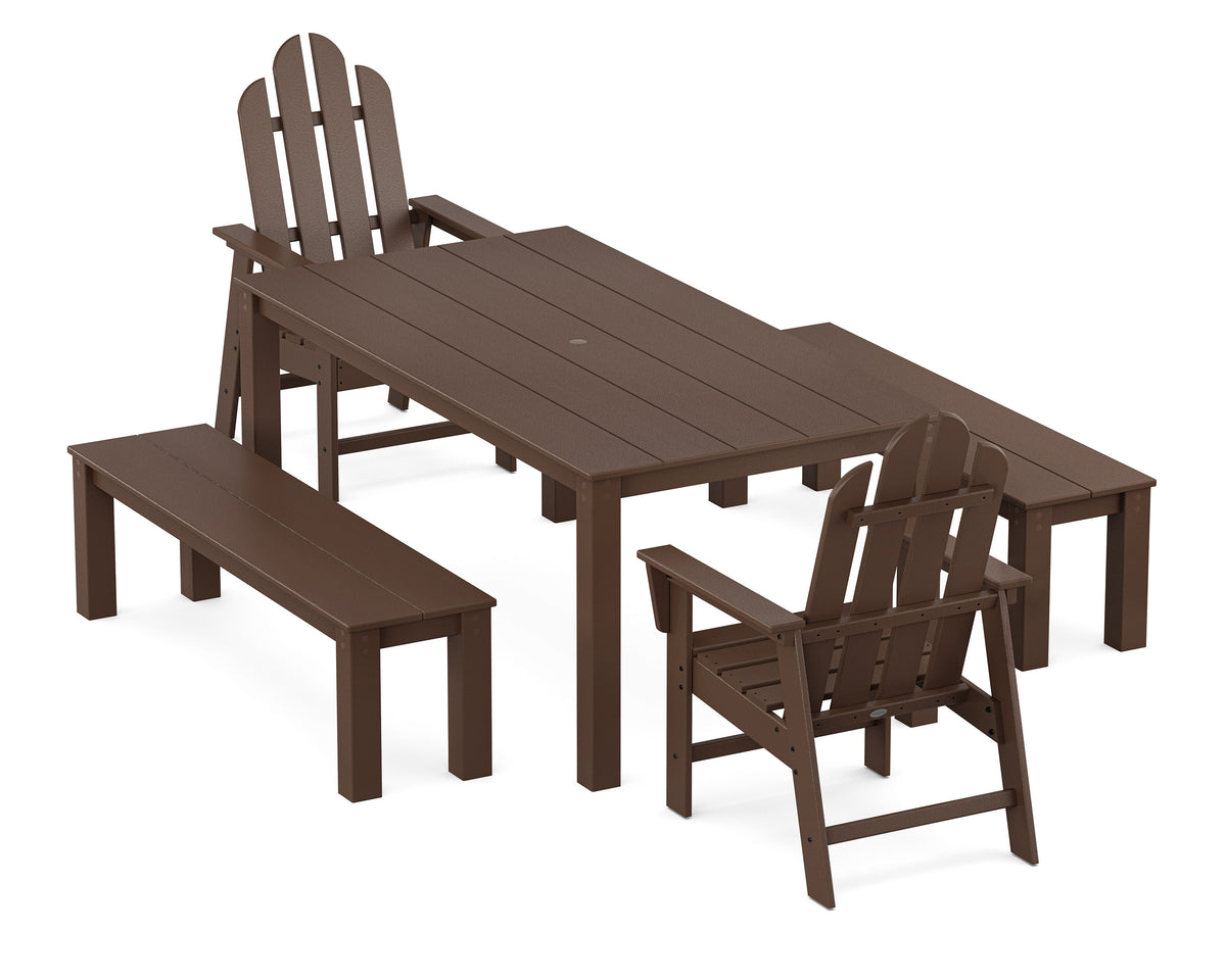 POLYWOOD Long Island 5-Piece Parsons Dining Set with Benches in Mahogany