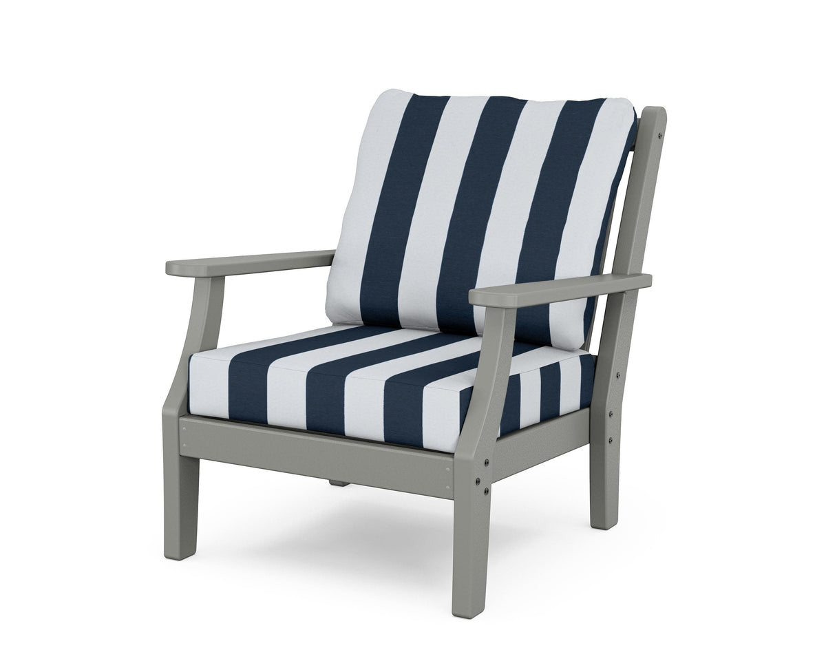 POLYWOOD Wovendale Deep Seating Chair in Slate Grey / Cabana Stripe Marine Indigo