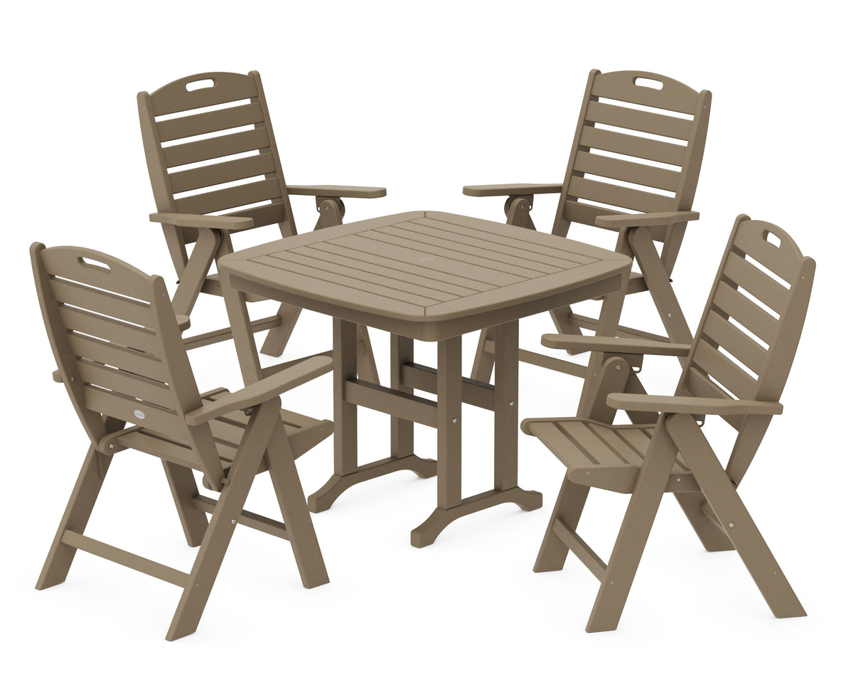 POLYWOOD Nautical Folding Highback Chair 5-Piece Dining Set in Vintage Sahara