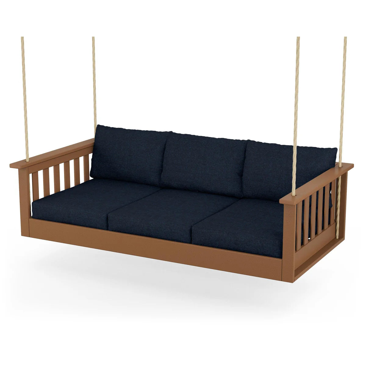 POLYWOOD Vineyard Daybed Swing in Teak / Marine Indigo