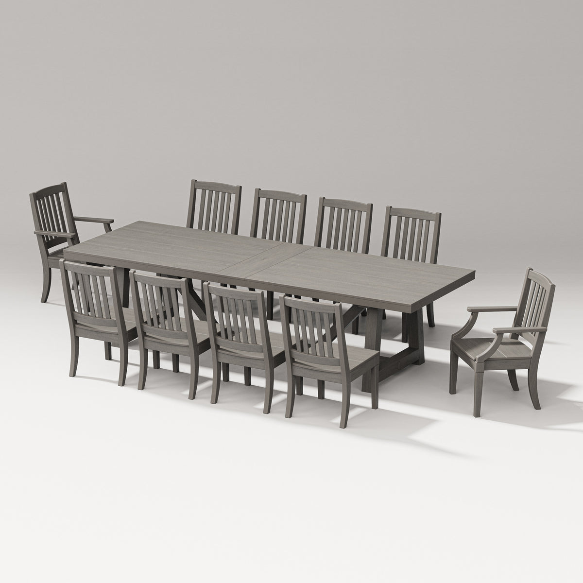 POLYWOOD Estate 11-Piece A-Frame Table Dining Set - 120" Table in Driftwood