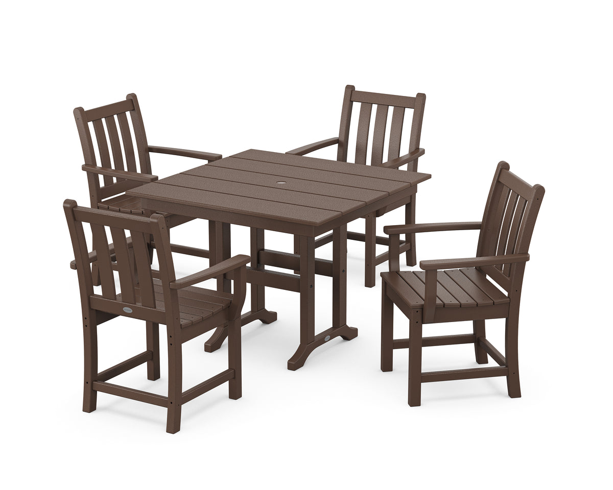 POLYWOOD Traditional Garden 5-Piece Farmhouse Dining Set in Mahogany