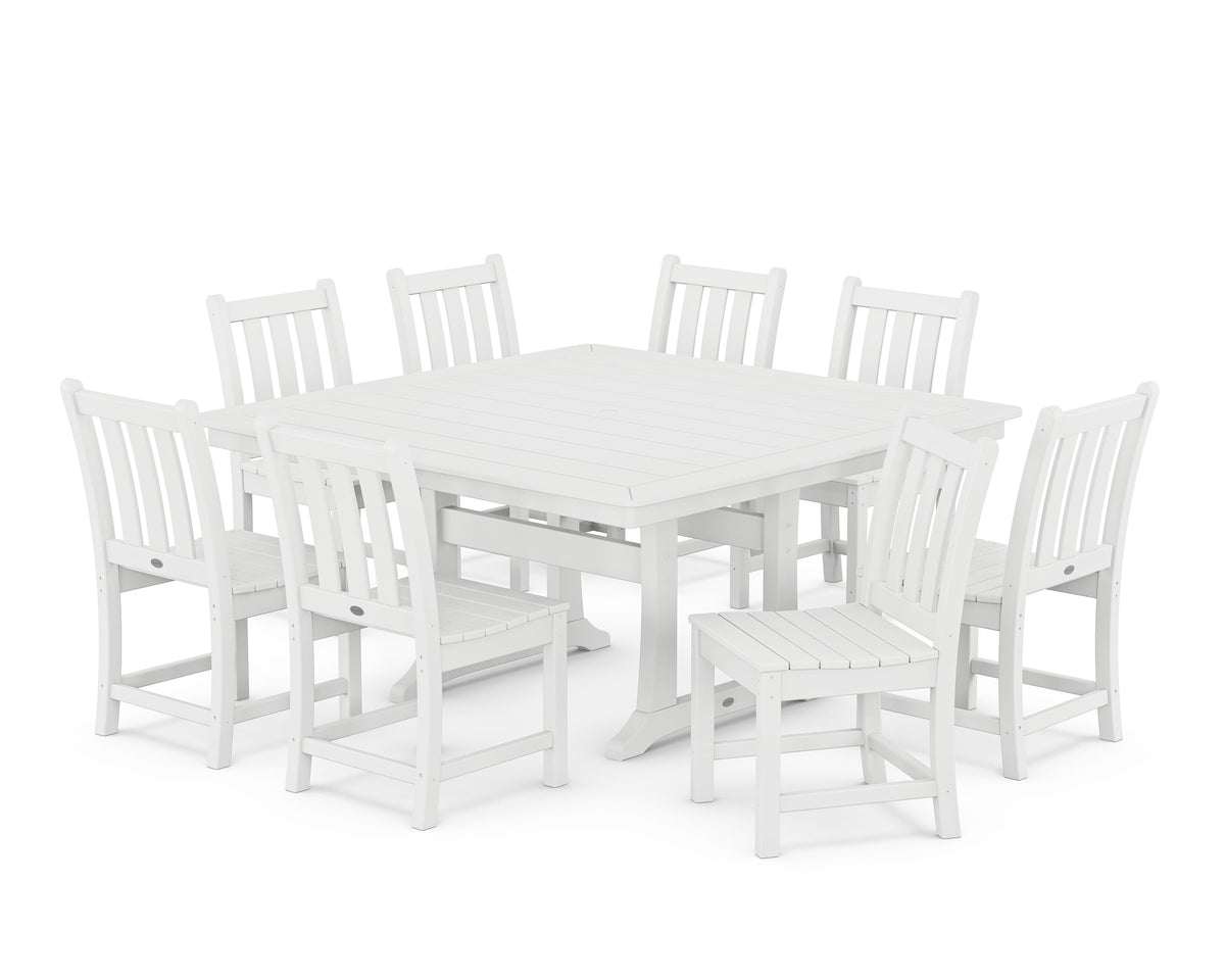 POLYWOOD Traditional Garden 9-Piece Nautical Trestle Dining Set in White