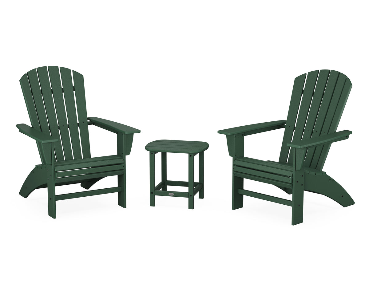 POLYWOOD Nautical 3-Piece Curveback Adirondack Set in Green