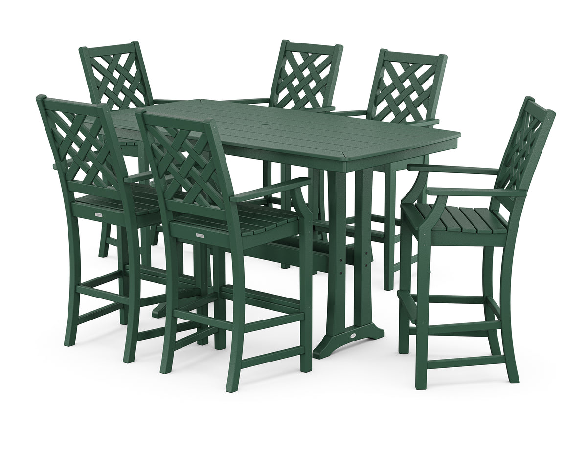 POLYWOOD Country Living Wovendale Arm Chair 7-Piece Bar Set with Trestle Legs in Green