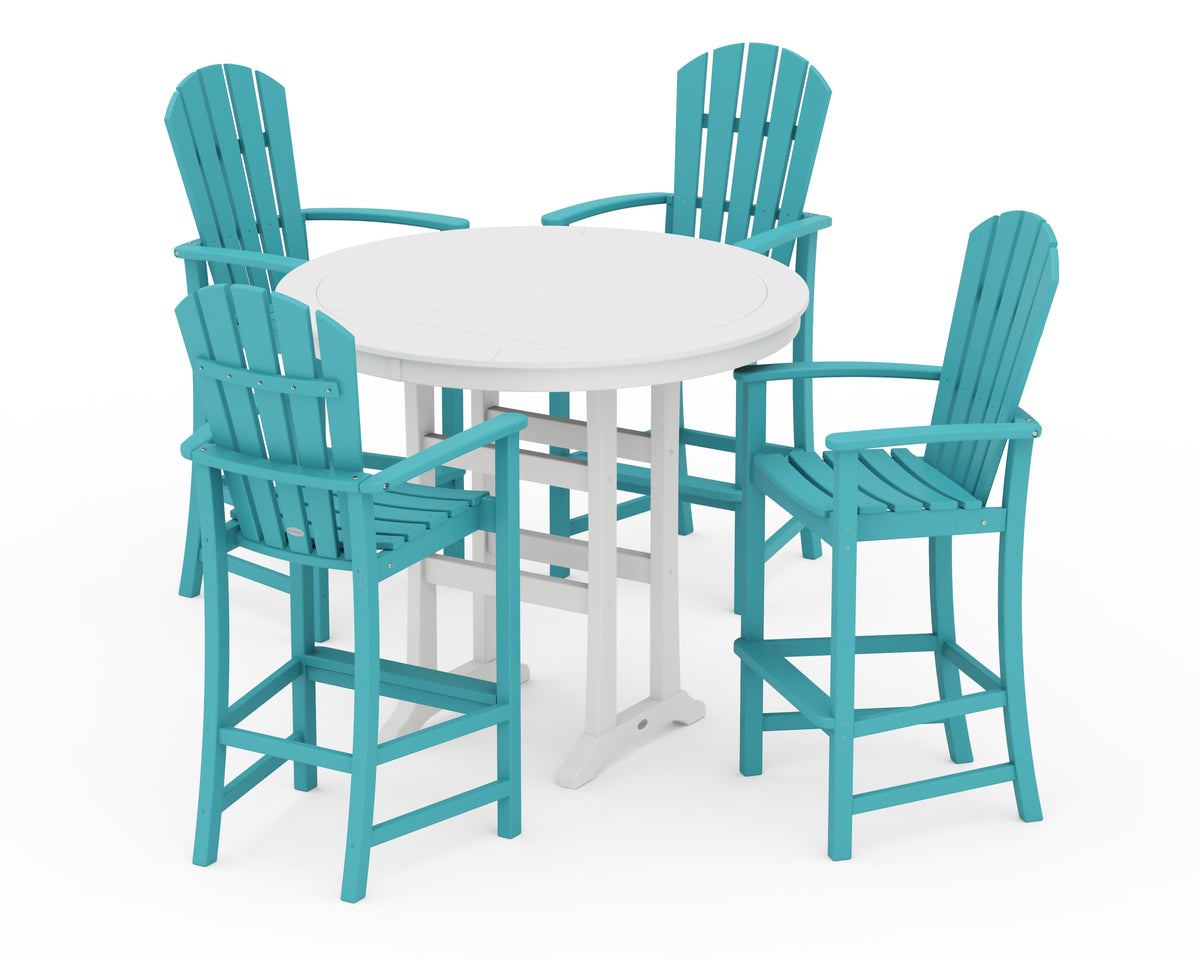 POLYWOOD Palm Coast 5-Piece Round Bar Set in Aruba / White