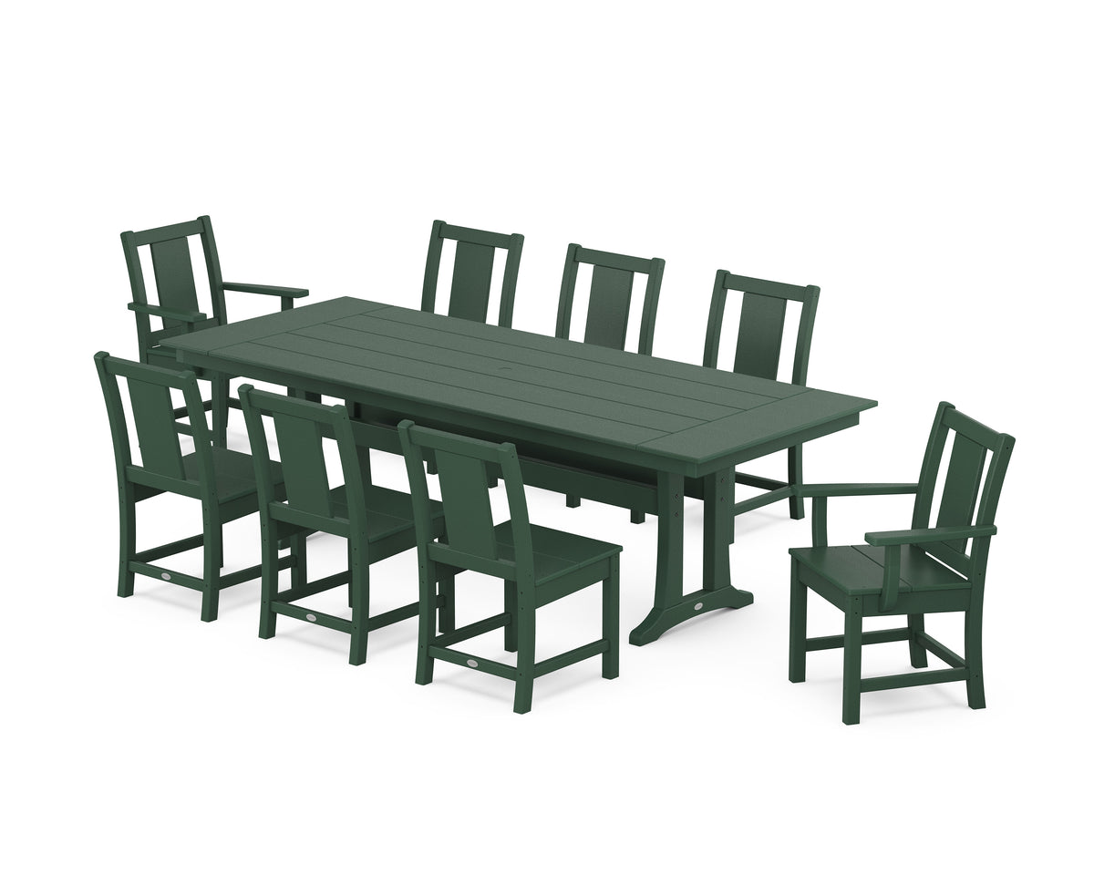 POLYWOOD Prairie 9-Piece Farmhouse Dining Set with Trestle Legs in Green