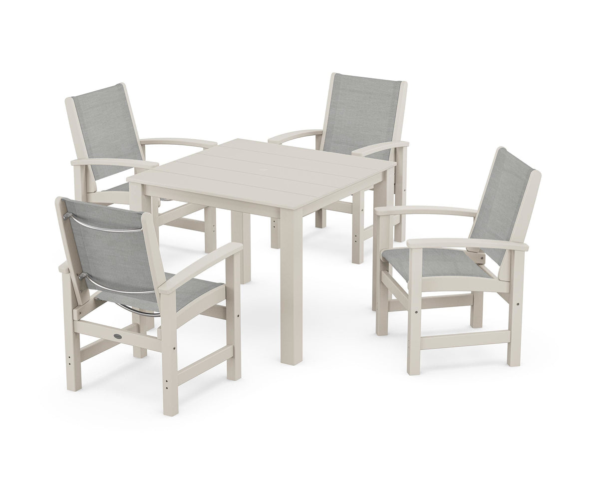 POLYWOOD Coastal 5-Piece Parsons Dining Set in Sand / Metallic