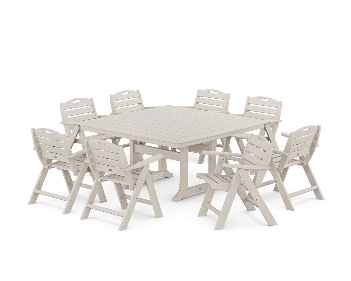 POLYWOOD Nautical Lowback 9-Piece Square Dining Set with Trestle Legs in Sand