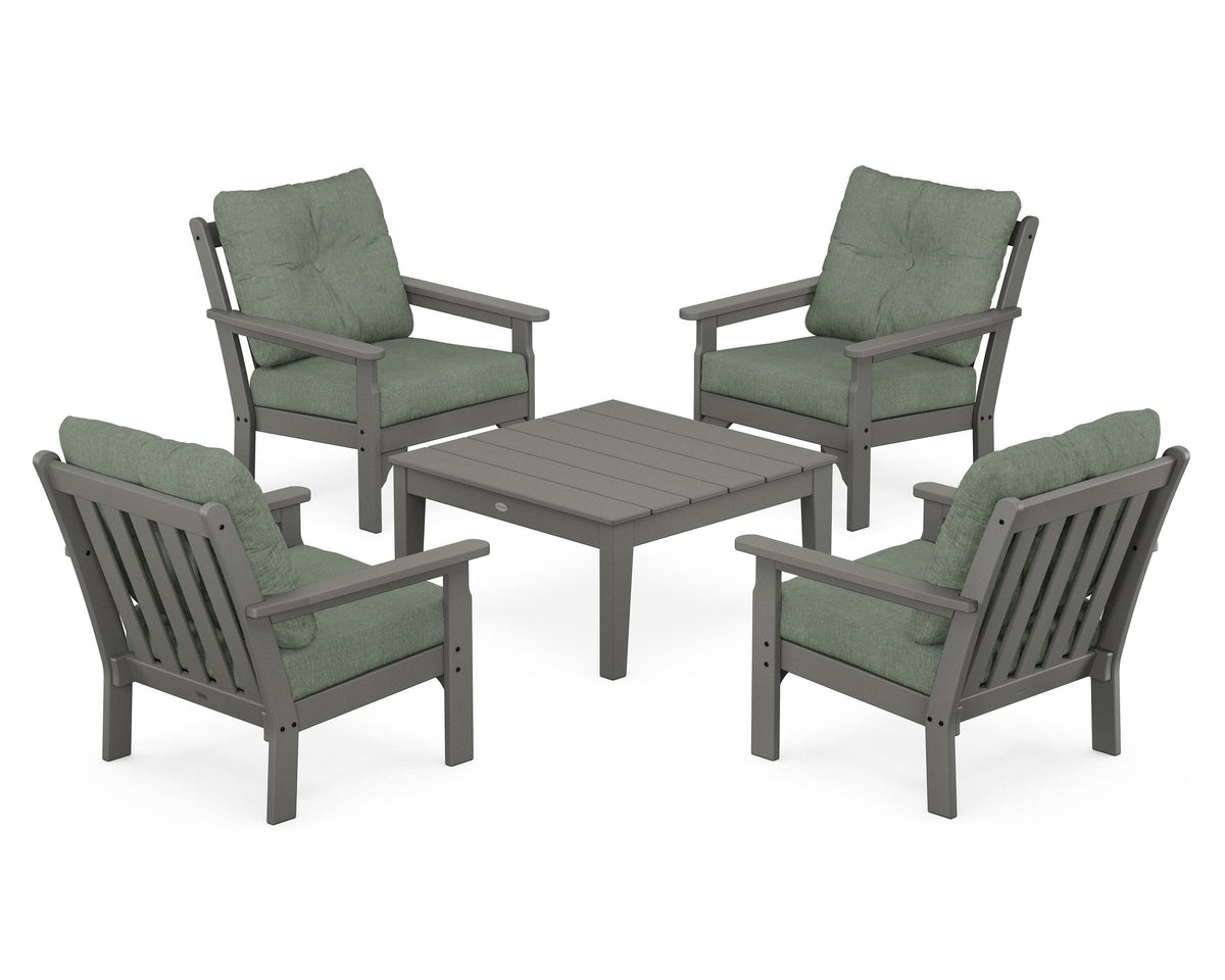 POLYWOOD Vineyard 5-Piece Deep Seating Conversation Set in Slate Grey / Cast Sage