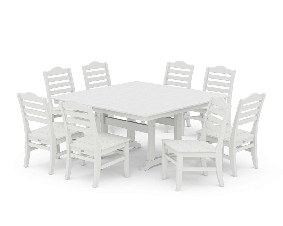 POLYWOOD Savannah Side Chair 9-Piece Square Dining Set with Trestle Legs in Vintage White