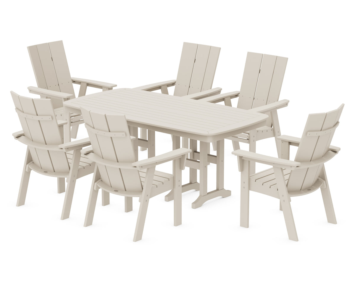 POLYWOOD Modern Curveback Adirondack 7-Piece Dining Set in Sand