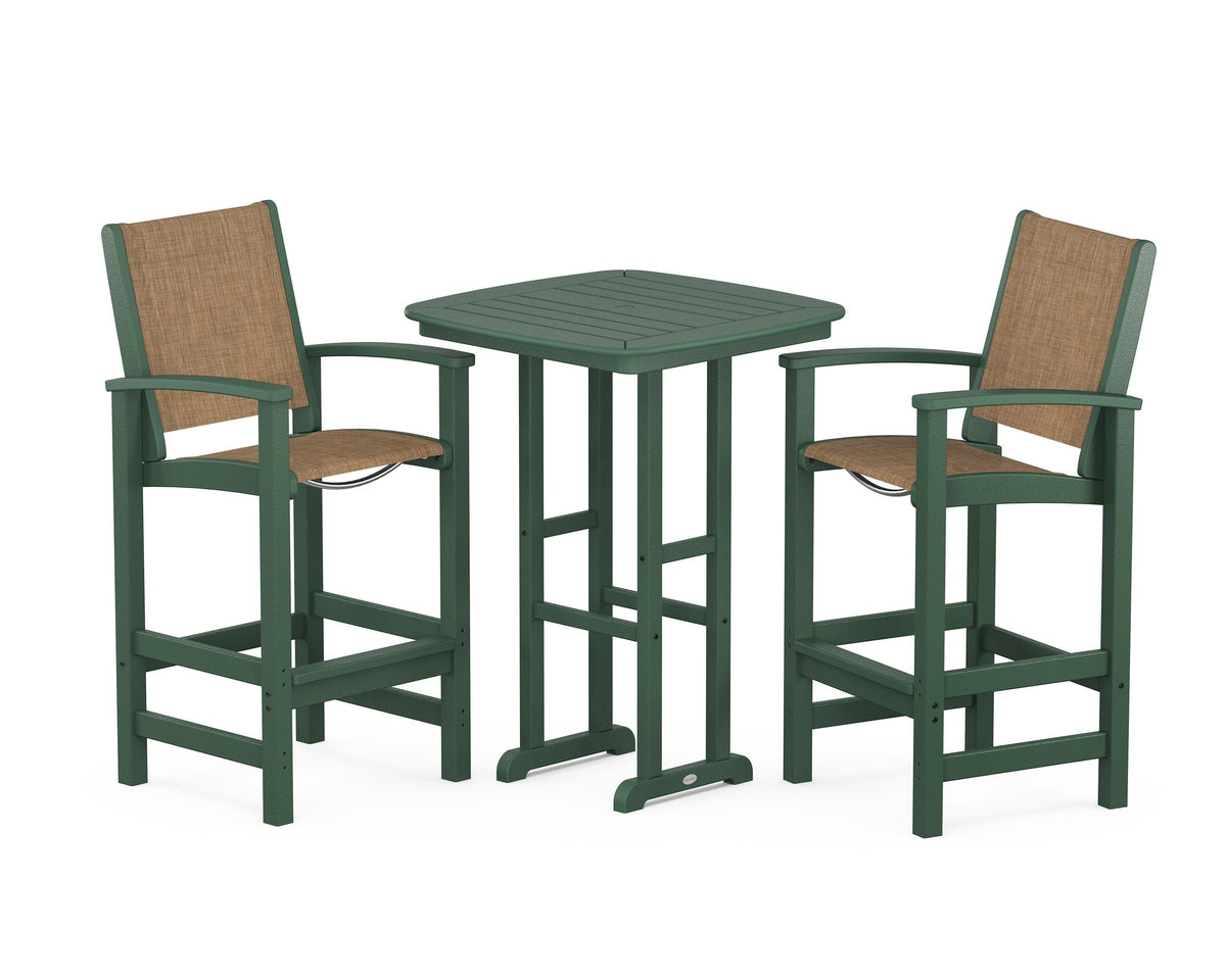 POLYWOOD Coastal 3-Piece Bar Set in Green / Burlap
