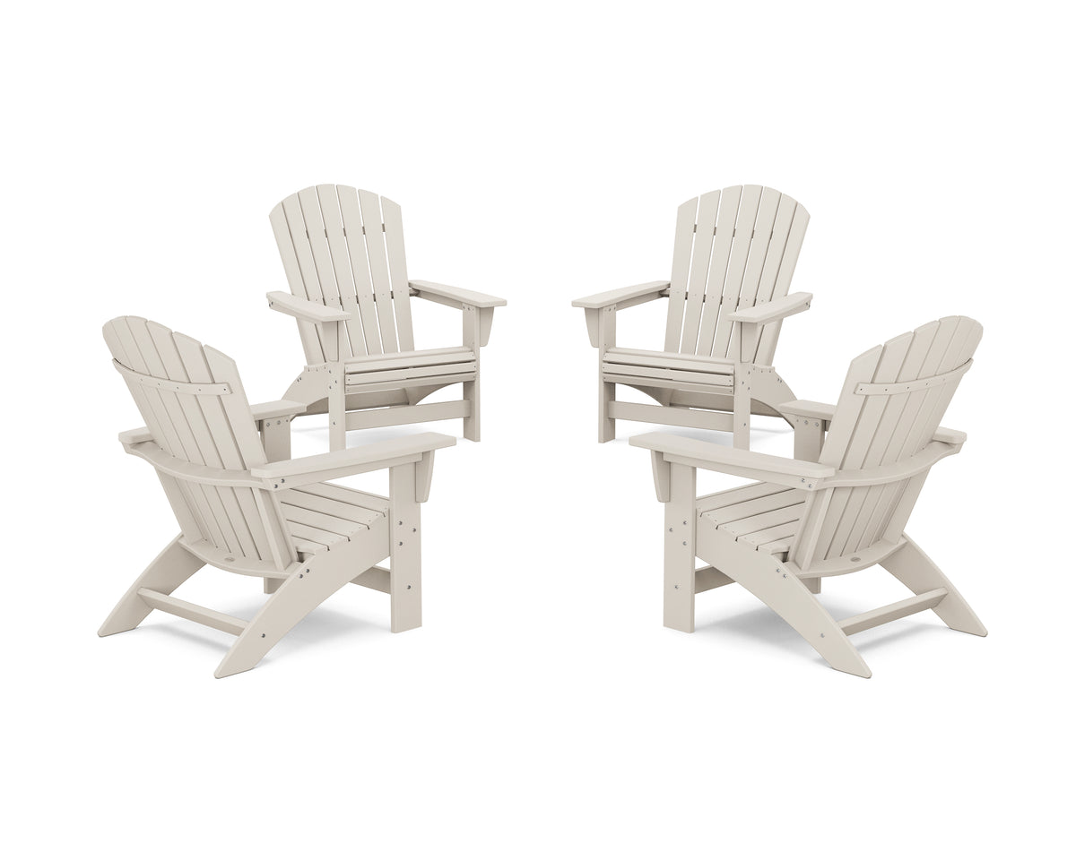 POLYWOOD 4-Piece Nautical Grand Adirondack Chair Conversation Set in Sand