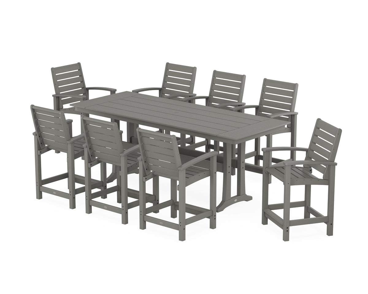 POLYWOOD Signature 9-Piece Farmhouse Counter Set with Trestle Legs in Slate Grey