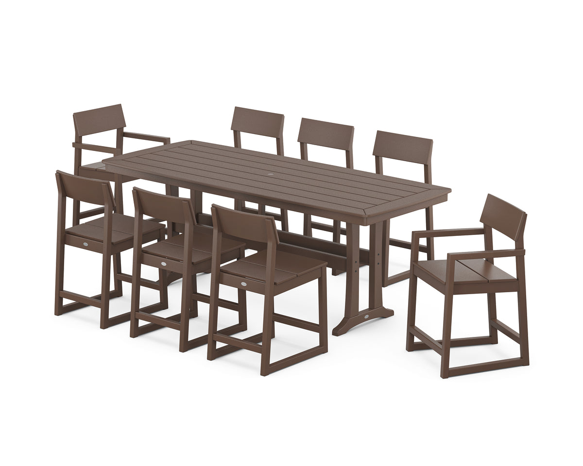 POLYWOOD EDGE 9-Piece Counter Set with Trestle Legs in Mahogany
