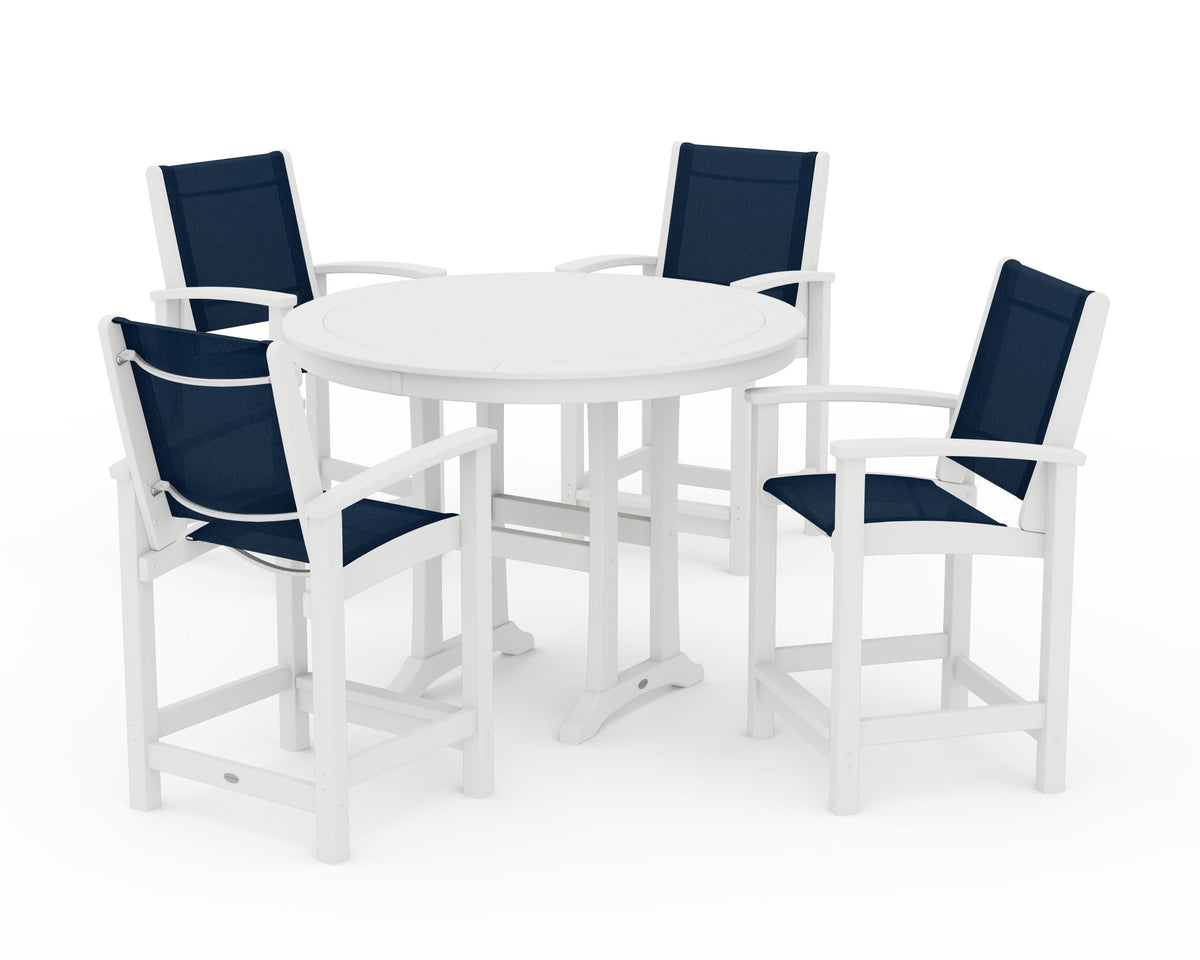 POLYWOOD Coastal 5-Piece Counter Set in White / Navy Blue
