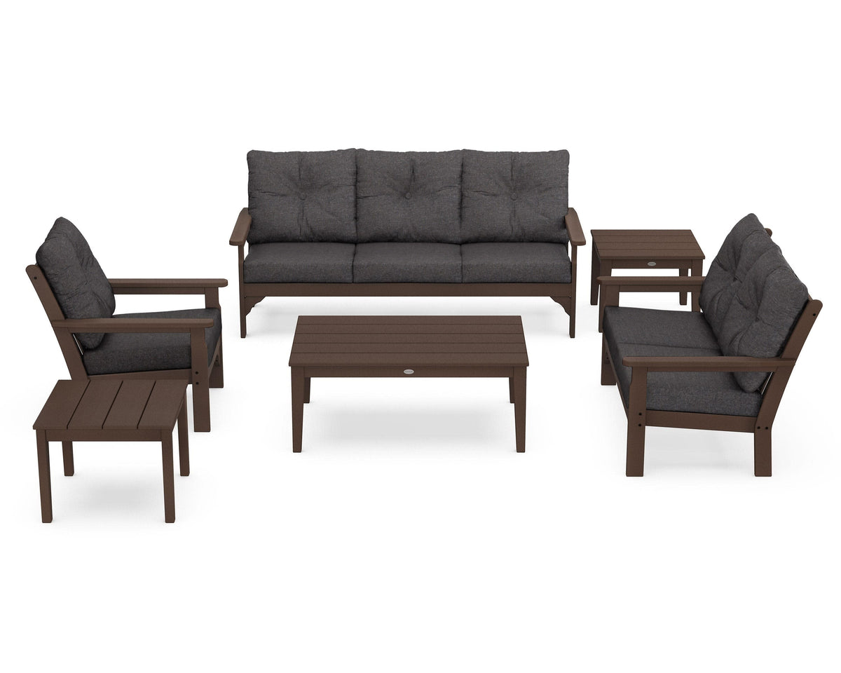 POLYWOOD Vineyard 6-Piece Deep Seating Set in Mahogany / Ash Charcoal