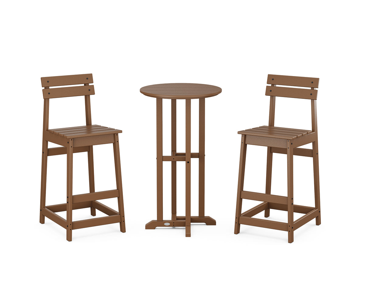 POLYWOOD Modern Studio Plaza Bar Chair 3-Piece Bistro Set in Teak