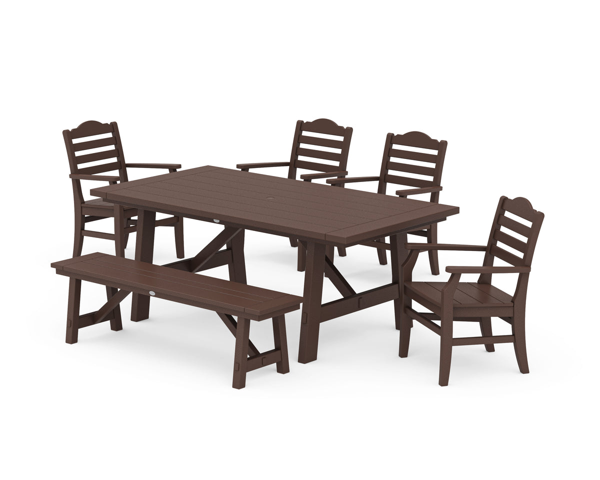 POLYWOOD Savannah 6-Piece Rustic Farmhouse Dining Set with Bench in Mahogany