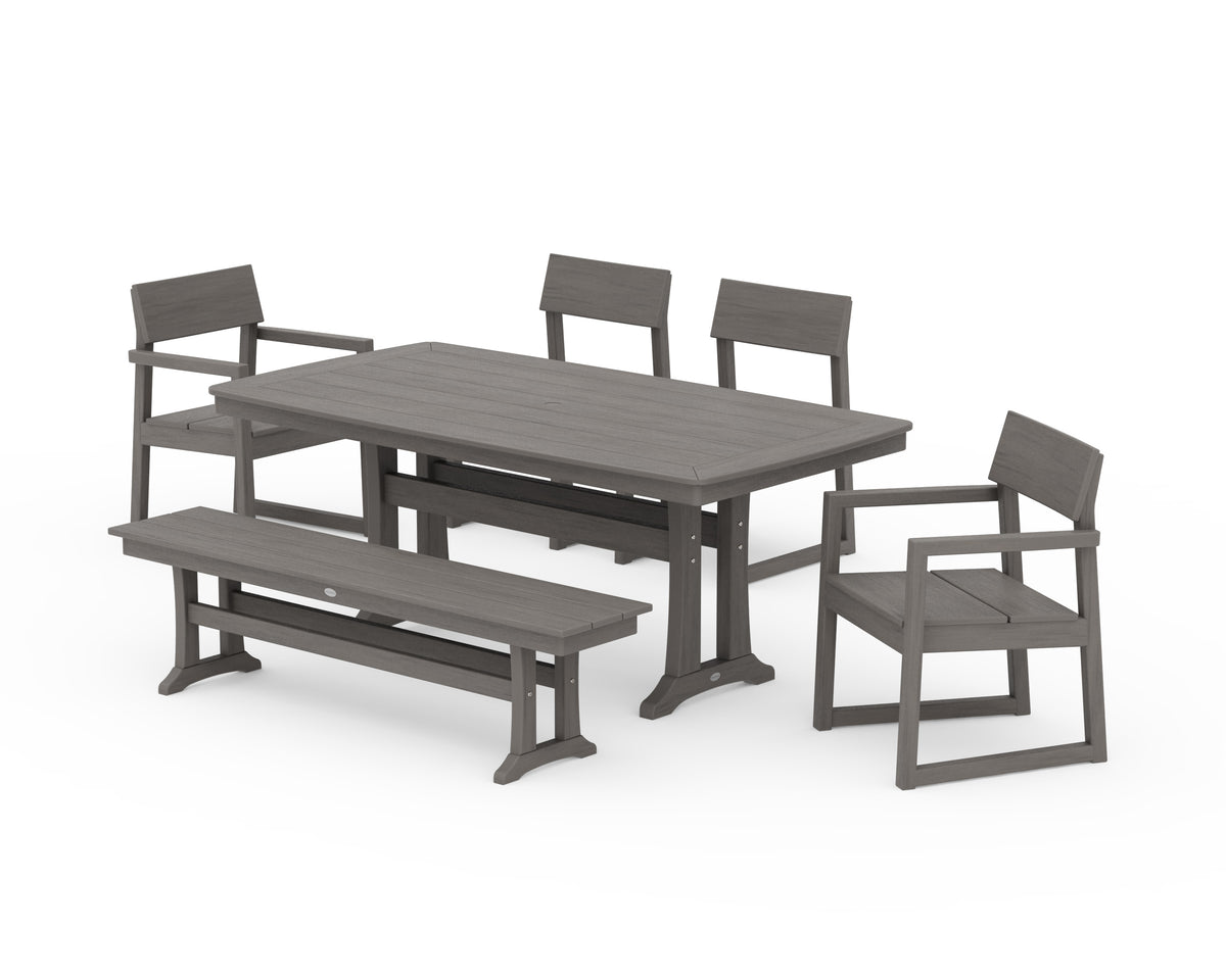 POLYWOOD EDGE 6-Piece Dining Set with Trestle Legs in Driftwood