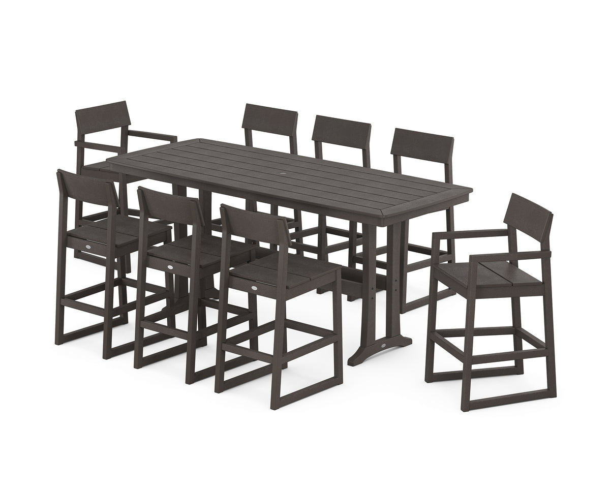 POLYWOOD EDGE 9-Piece Bar Set with Trestle Legs in Vintage Coffee