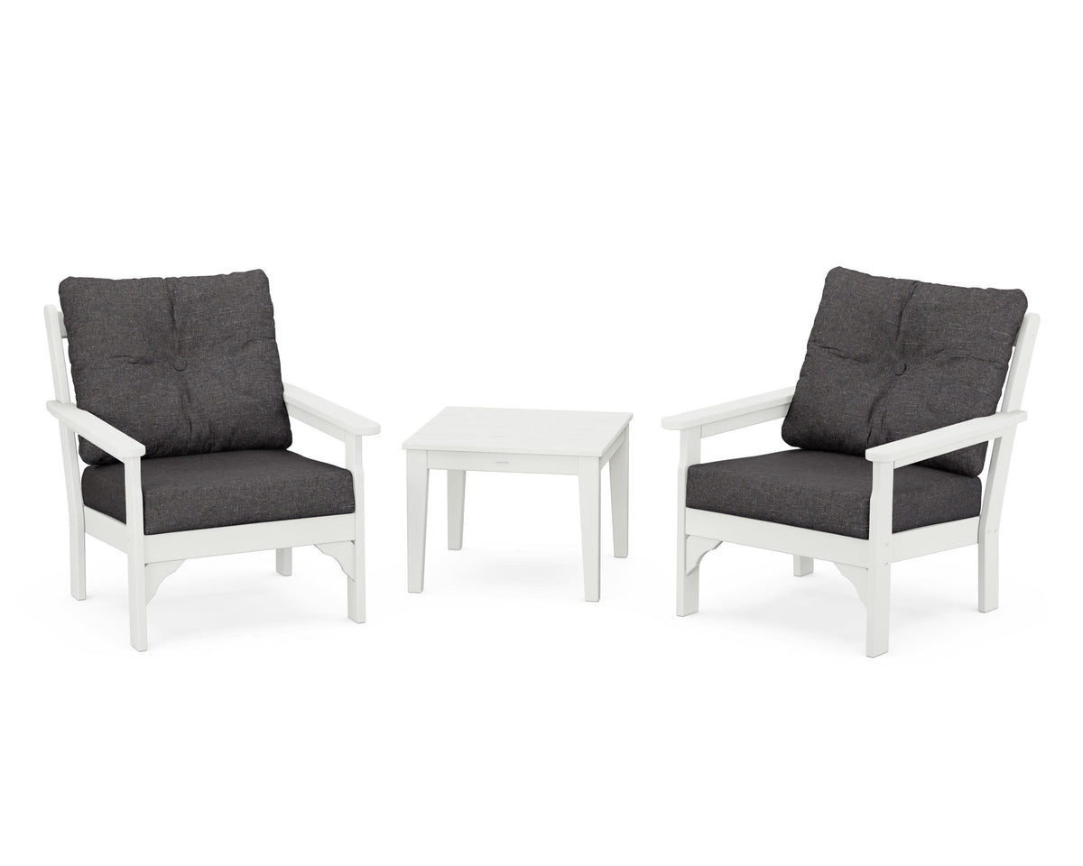 POLYWOOD Vineyard 3-Piece Deep Seating Set in Vintage White / Ash Charcoal