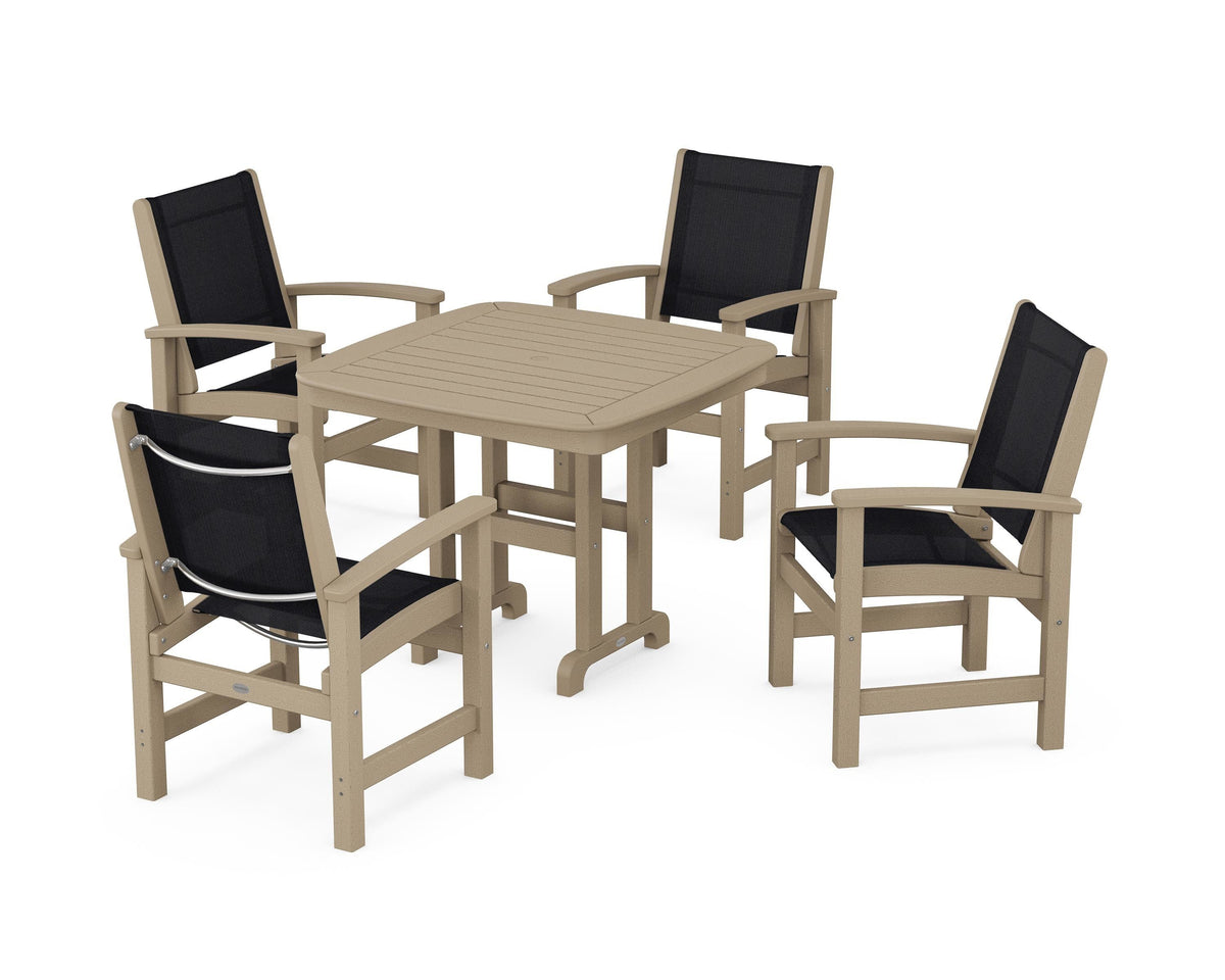 POLYWOOD Coastal 5-Piece Dining Set with Nautical 37" Dining Table in Vintage Sahara / Black