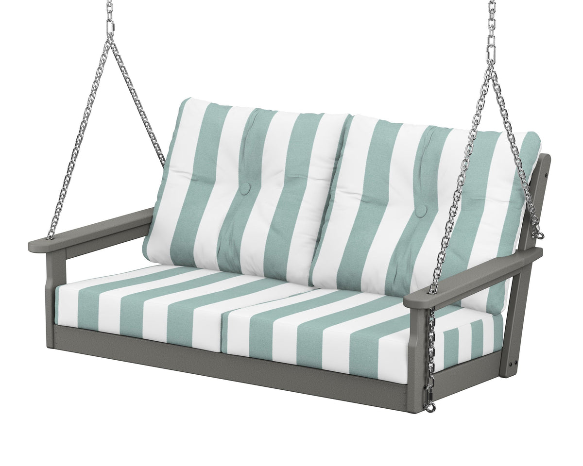 POLYWOOD Vineyard Deep Seating Swing in Slate Grey / Cabana Stripe Glacier Spa