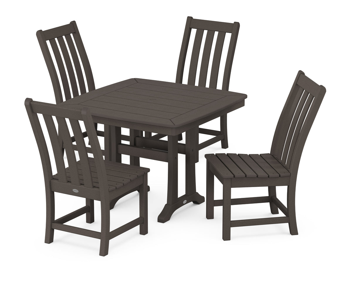 POLYWOOD Vineyard Side Chair 5-Piece Dining Set with Trestle Legs - 37" Table in Vintage Coffee