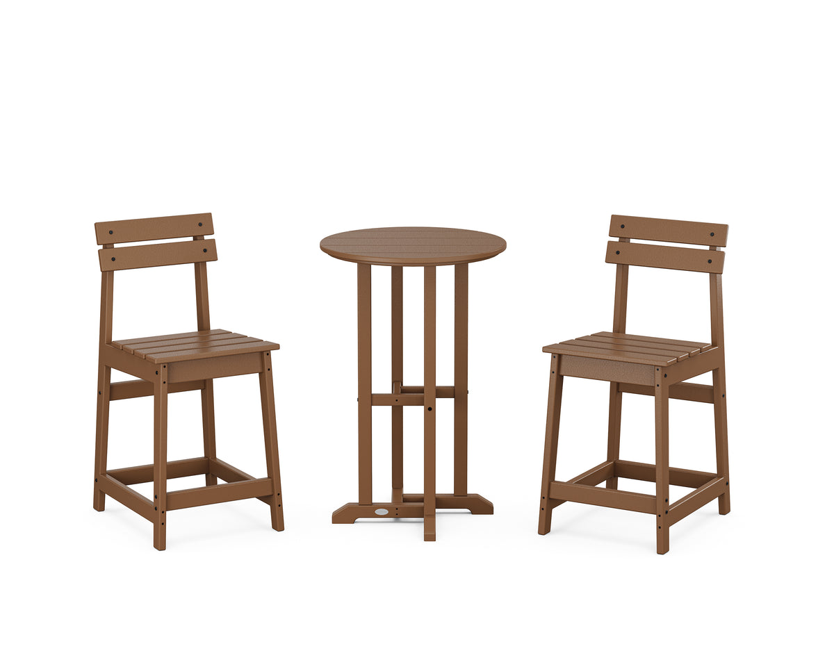 POLYWOOD Modern Studio Plaza 3-Piece Bistro Counter Set in Teak