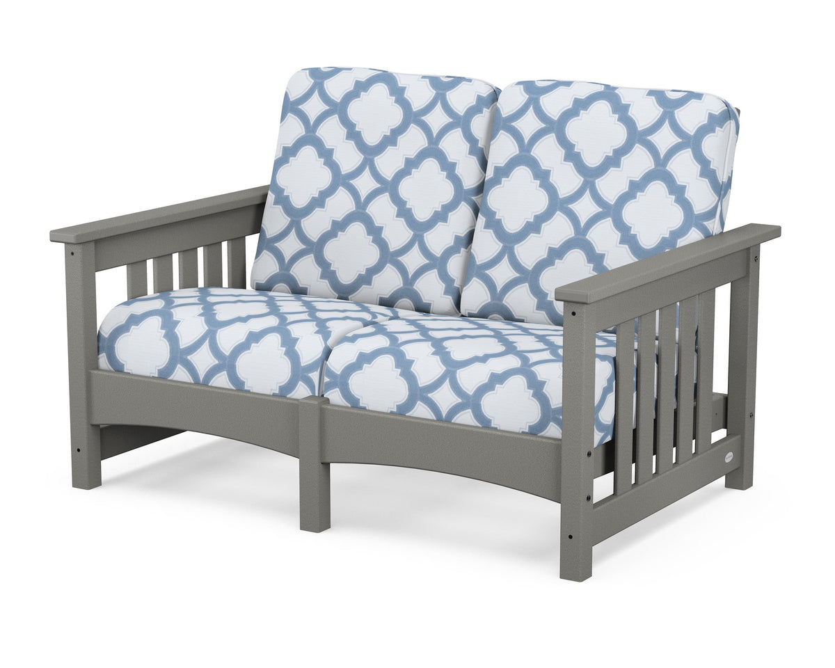 POLYWOOD Club Mission Loveseat in Slate Grey / Trellis Sky Blue