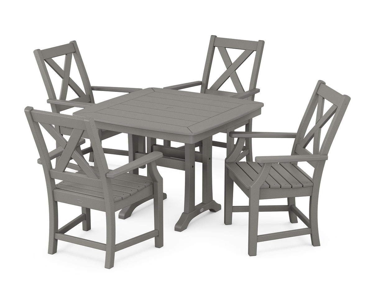 POLYWOOD Braxton 5-Piece Dining Set with Trestle Legs - 37" Table in Slate Grey