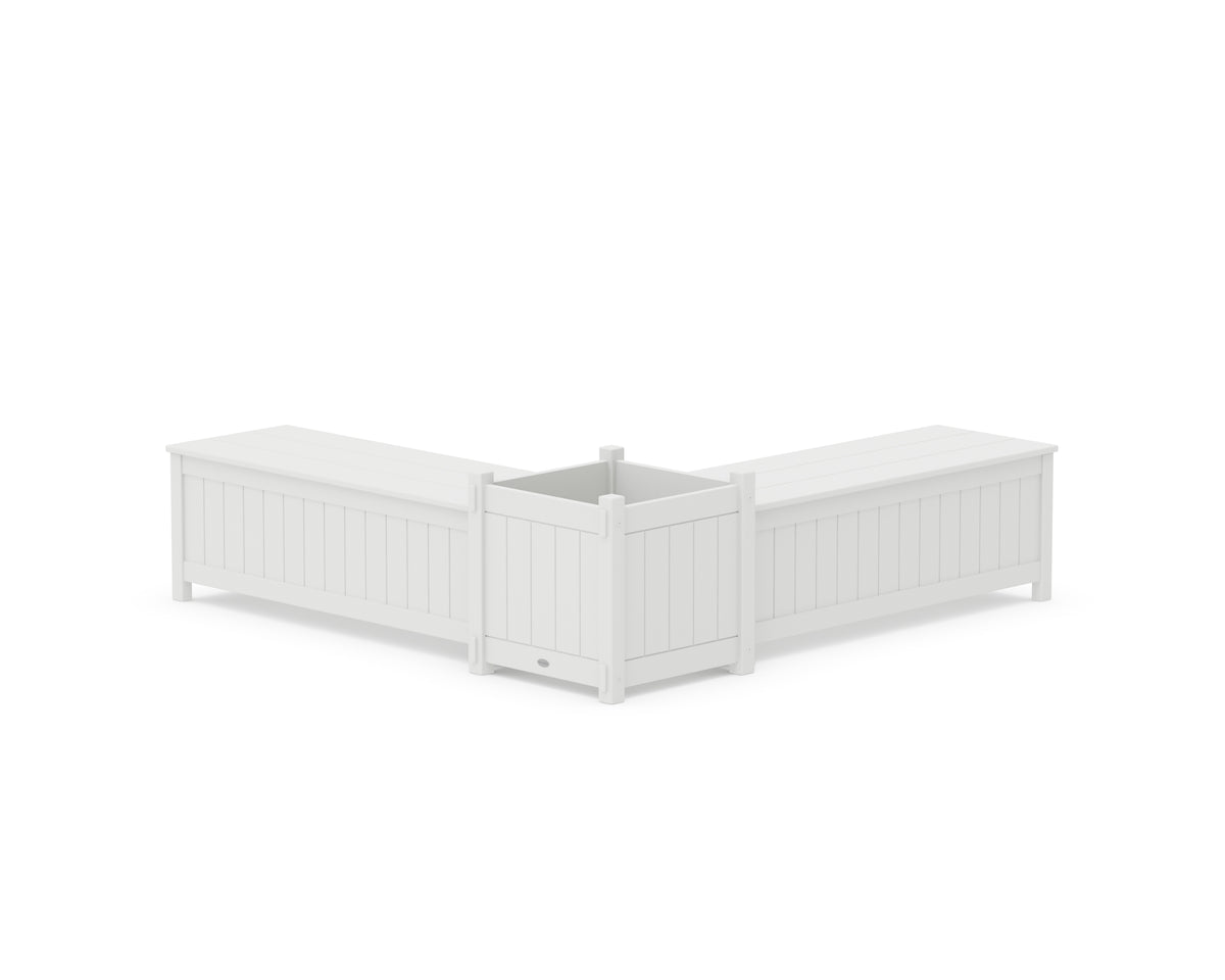 POLYWOOD 48" Vineyard L-Shaped Planter Storage Bench Set - Large in White