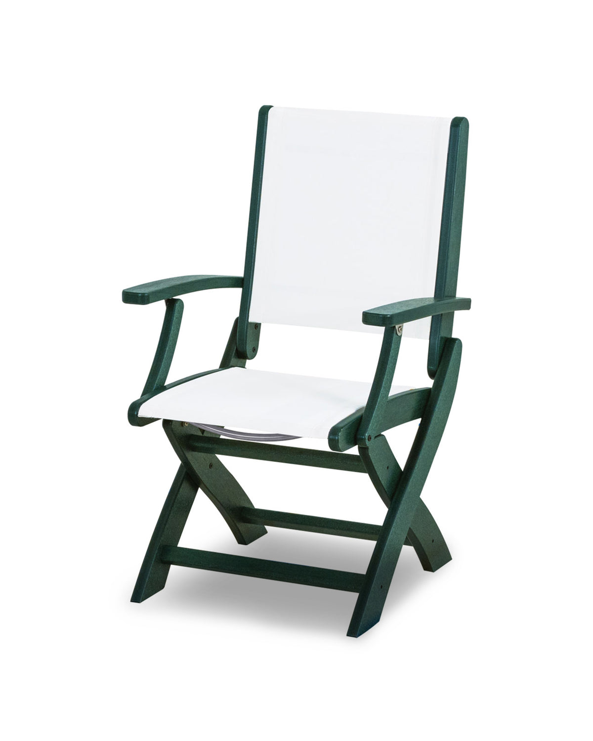 POLYWOOD Coastal Folding Chair in Green with Green arms and White sling