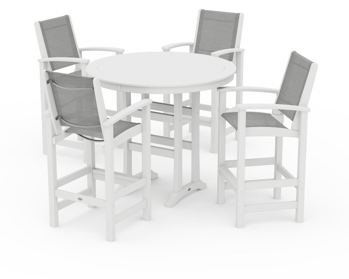 POLYWOOD Coastal 5-Piece Nautical Trestle Bar Set in White / Metallic