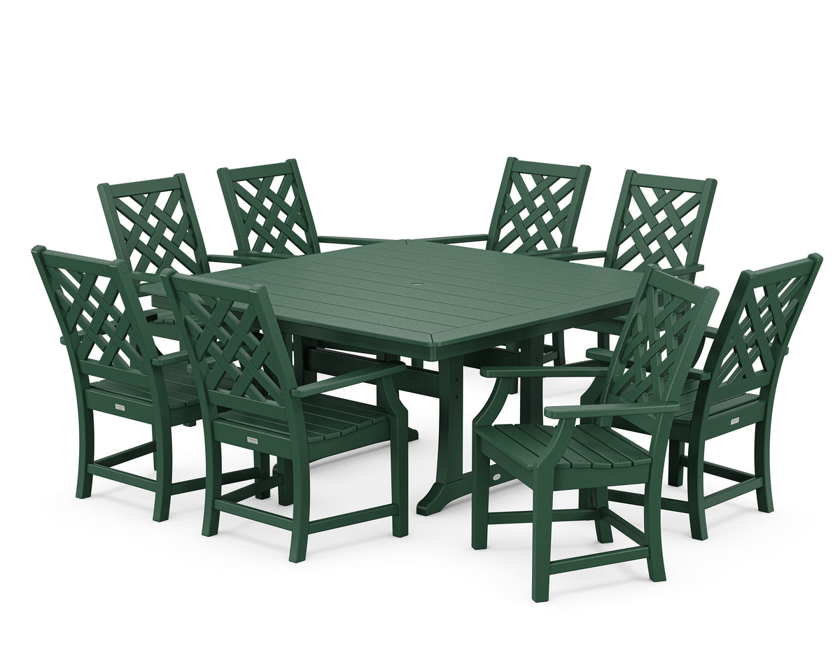 POLYWOOD Wovendale 9-Piece Square Dining Set with Trestle Legs in Green