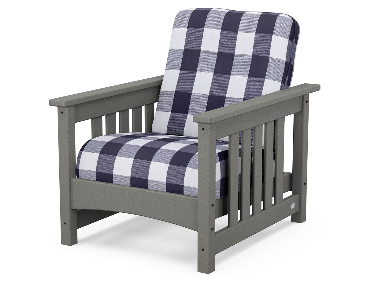 POLYWOOD Club Mission Chair in Slate Grey / Buffalo Plaid Navy