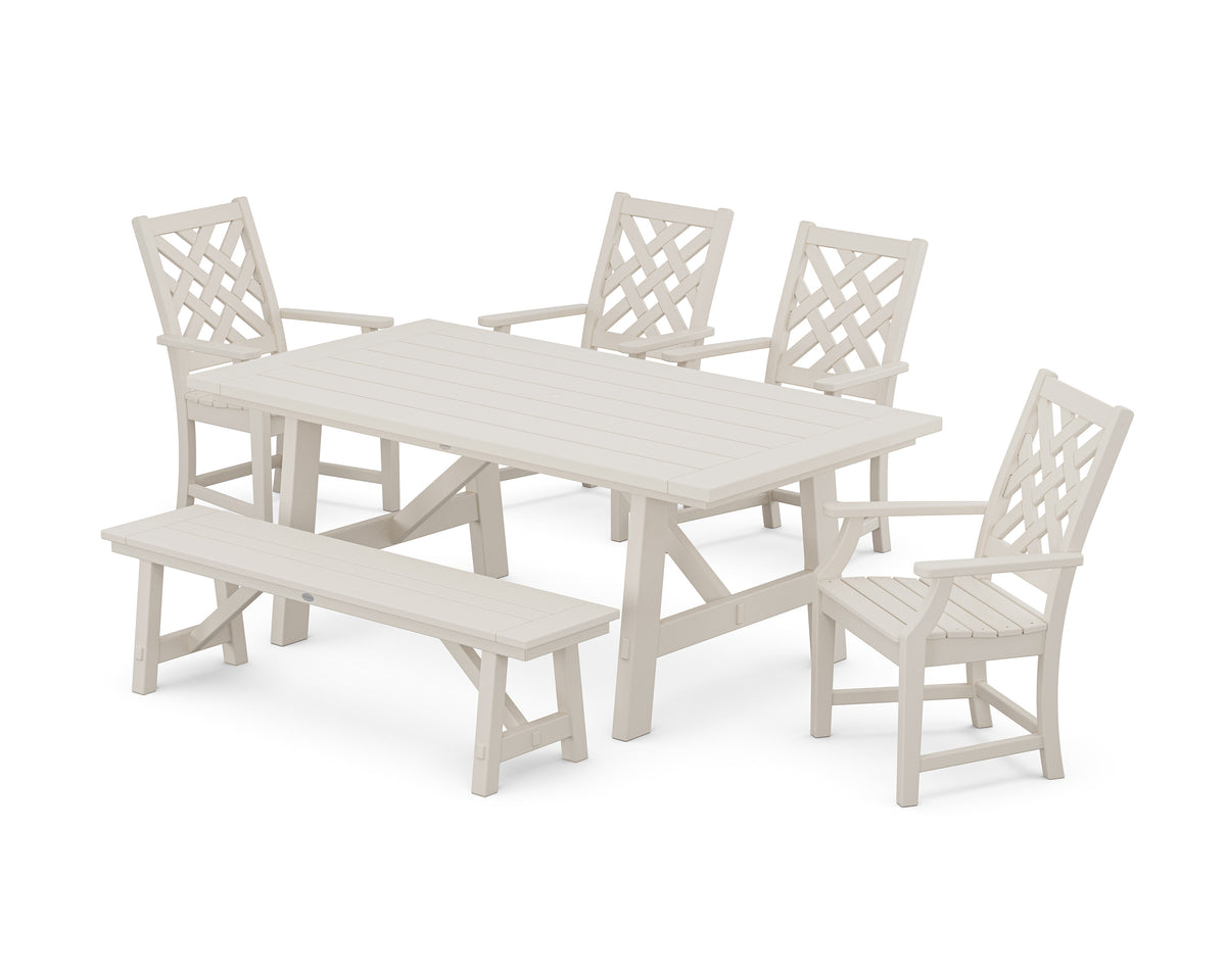 POLYWOOD Wovendale 6-Piece Rustic Farmhouse Dining Set with Bench in Sand