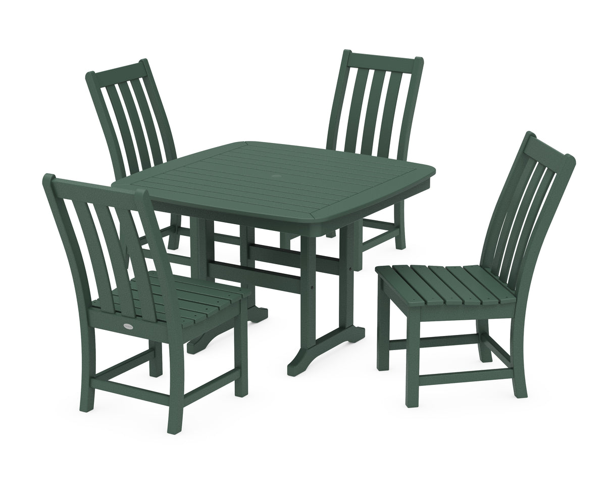 POLYWOOD Vineyard Side Chair 5-Piece Dining Set with Trestle Legs - 44" Table in Green
