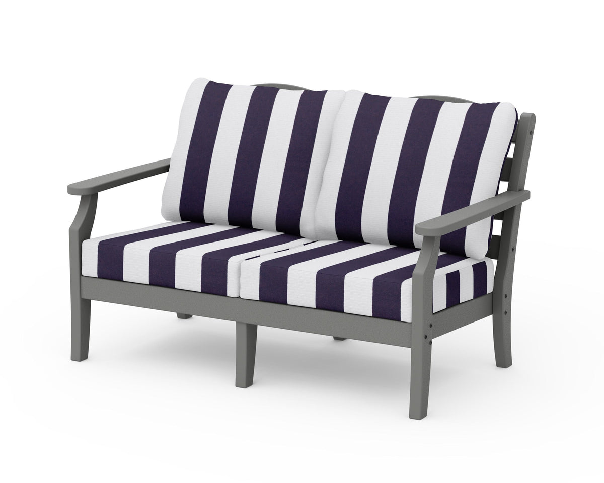 POLYWOOD Savannah Deep Seating Loveseat in Slate Grey / Cabana Stripe Navy