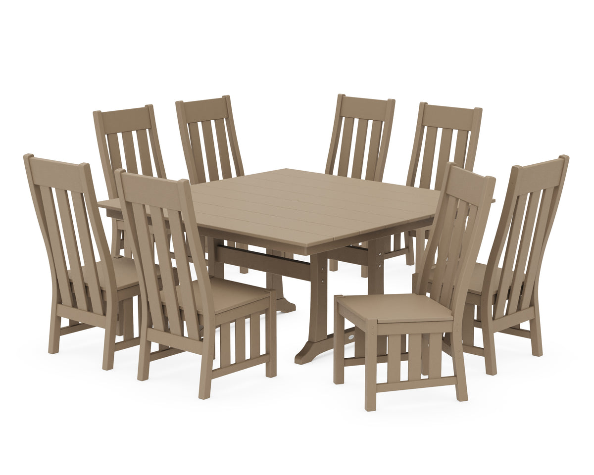 POLYWOOD Acadia Side Chair 9-Piece Square Farmhouse Dining Set with Trestle Legs in Vintage Sahara