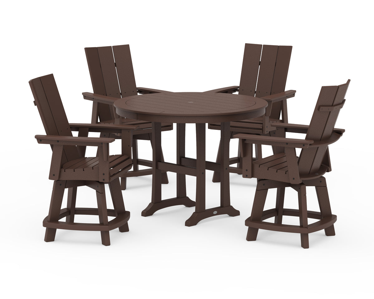 POLYWOOD 5-Piece Modern Swivel Counter Set in Mahogany