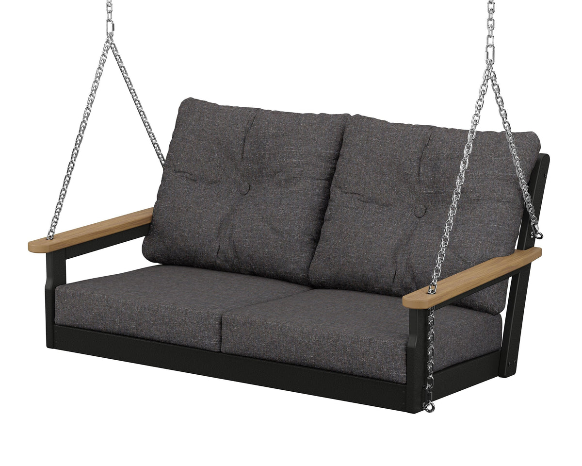POLYWOOD Vineyard Deep Seating Swing in Black / Natural / Ash Charcoal