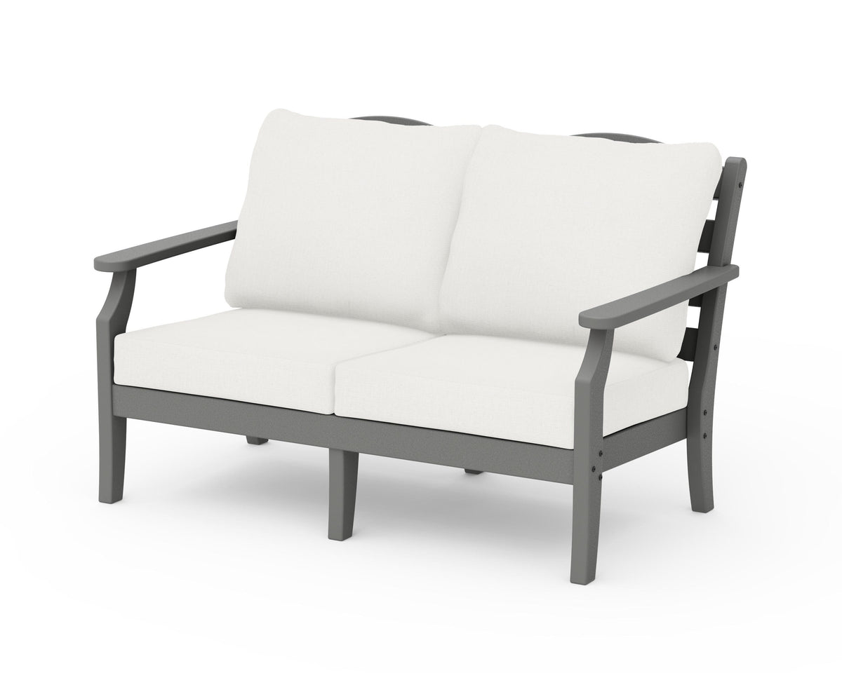 POLYWOOD Savannah Deep Seating Loveseat in Slate Grey / Natural Linen