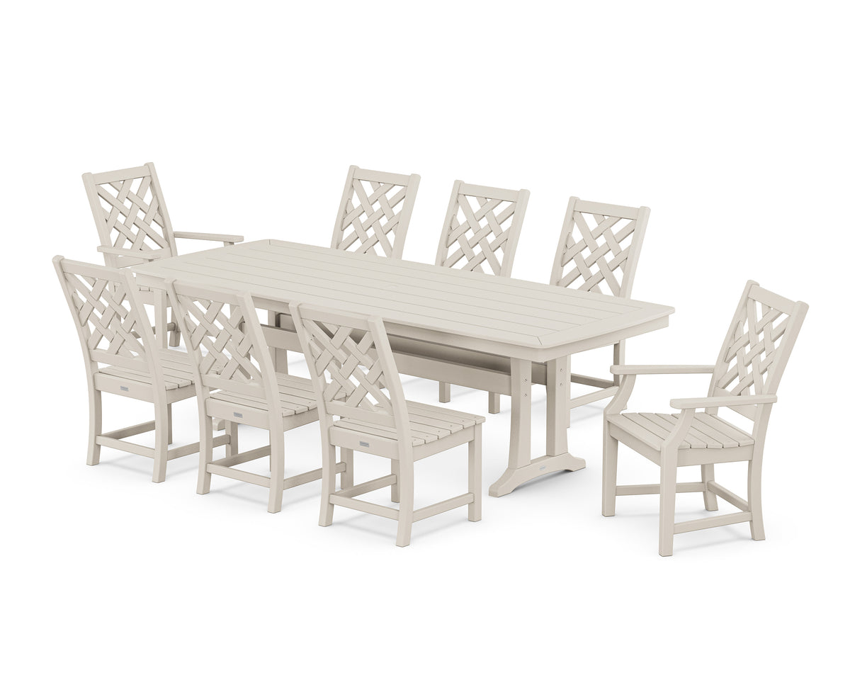 POLYWOOD Wovendale 9-Piece Dining Set with Trestle Legs in Sand