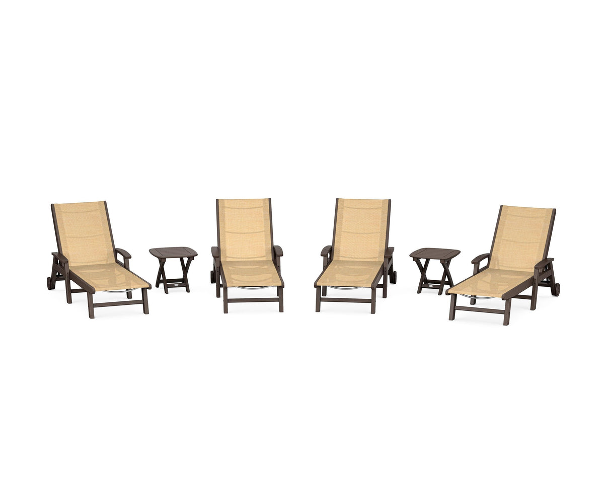 POLYWOOD Coastal Chaise 6-Piece Set with Wheels in Mahogany / Dupioni Apricot