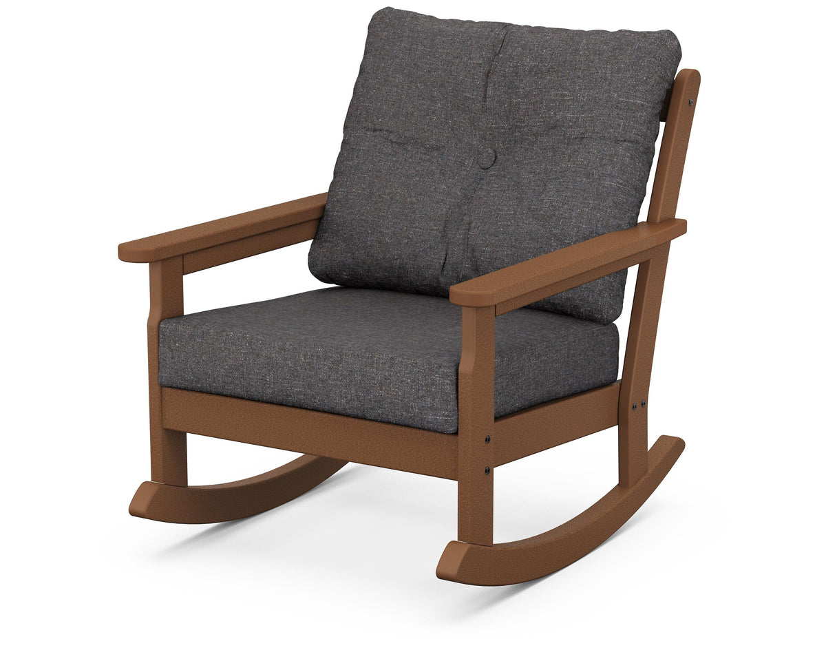 POLYWOOD Vineyard Deep Seating Rocking Chair in Teak / Ash Charcoal