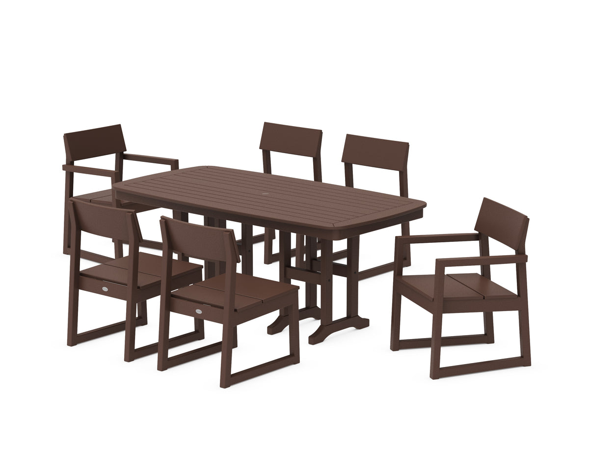 POLYWOOD EDGE 7-Piece Dining Set (Nautical 37" x 72" Table) in Mahogany
