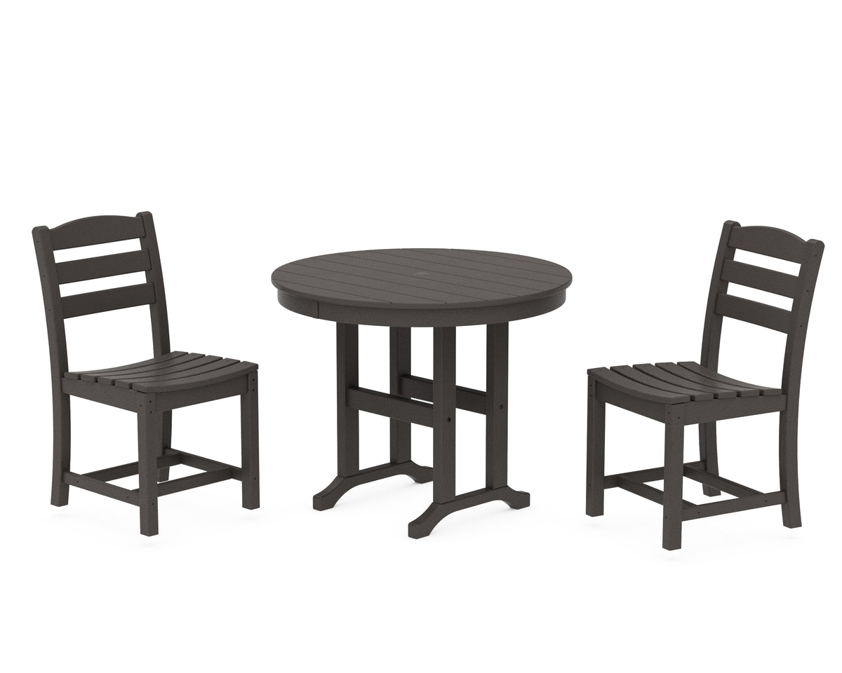 POLYWOOD La Casa Café Side Chair 3-Piece Round Dining Set in Vintage Coffee